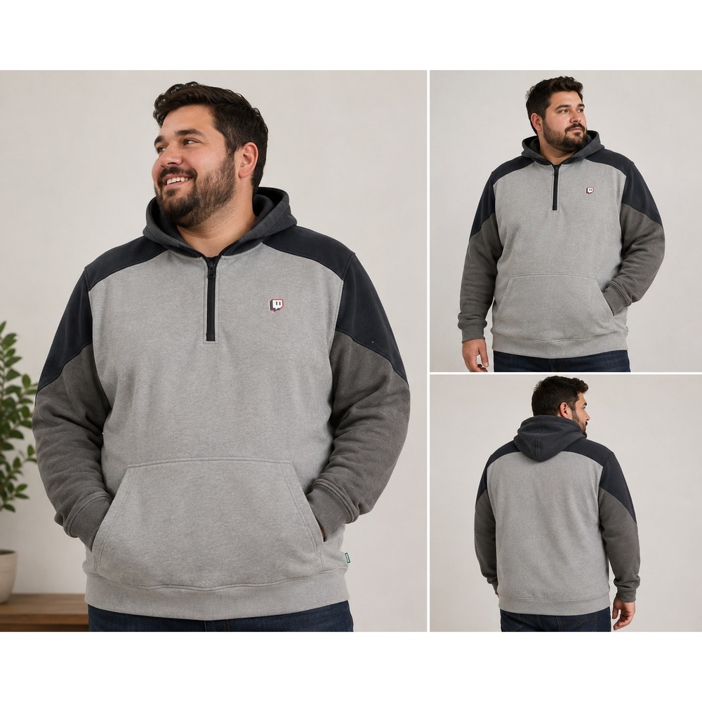 Twitch Quarter Zip Hoodie Mens 3XL Grey Black Colorblock Gaming Pullover Esports